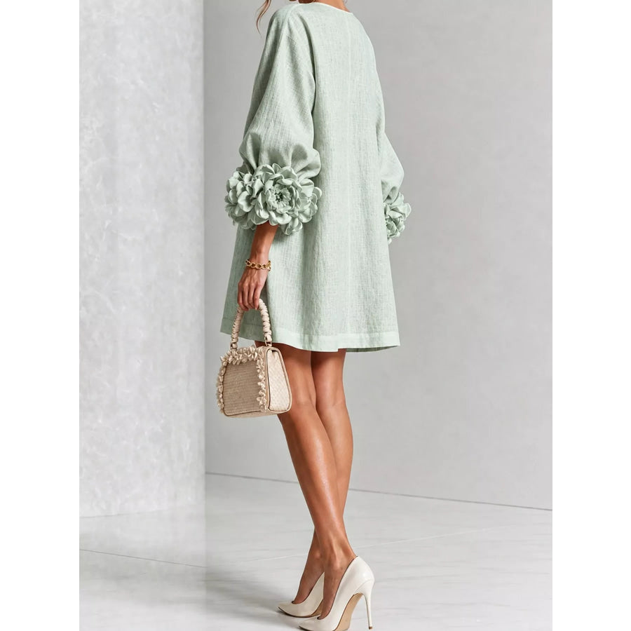 Full Size 3D Floral Sleeve Accents Mini Dress Plus Apparel and Accessories