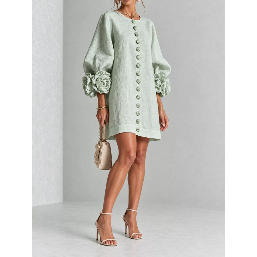 Full Size 3D Floral Sleeve Accents Mini Dress Plus Apparel and Accessories