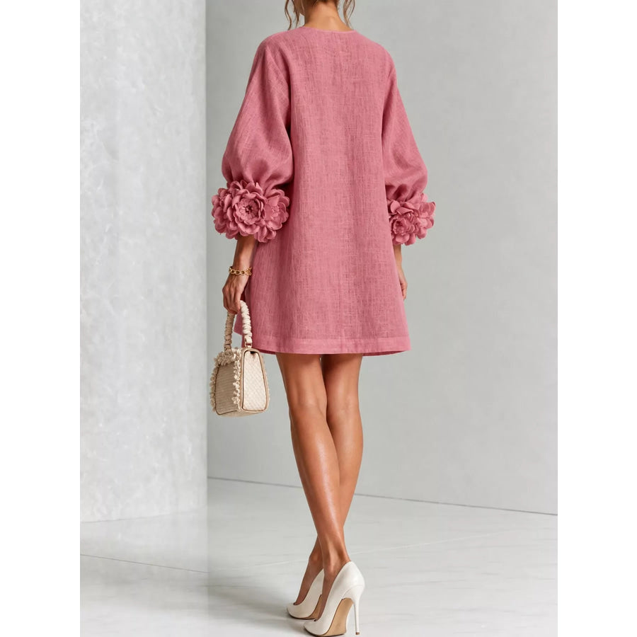 Full Size 3D Floral Sleeve Accents Mini Dress Plus Apparel and Accessories