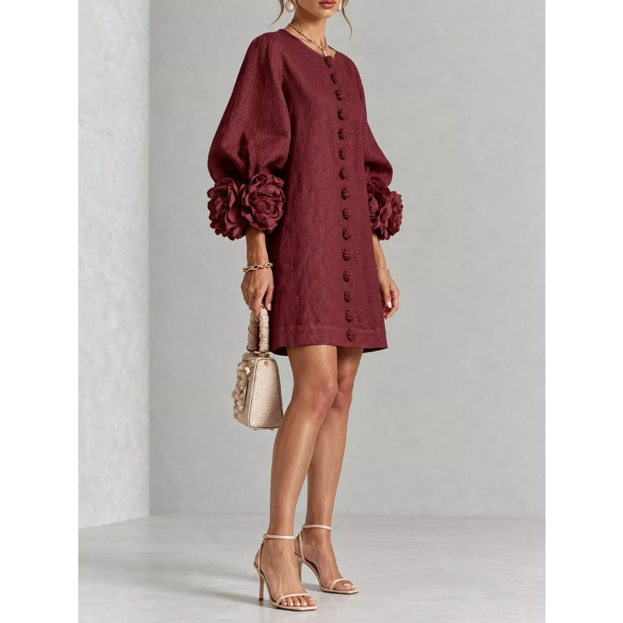 Full Size 3D Floral Sleeve Accents Mini Dress Plus Apparel and Accessories