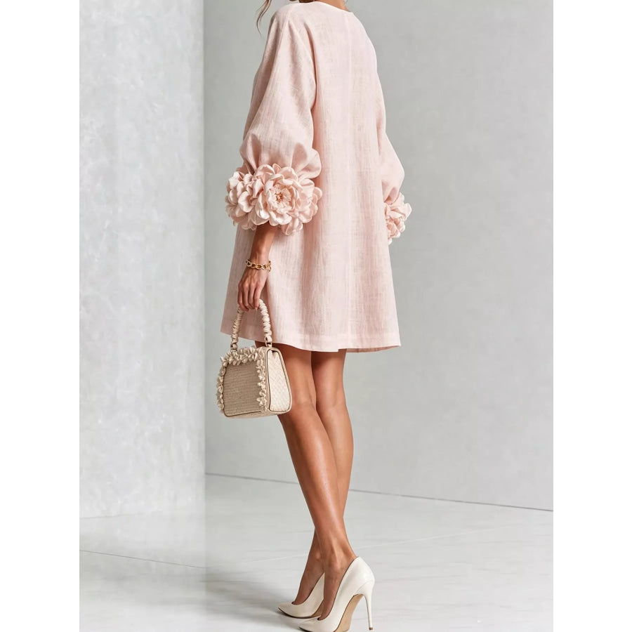 Full Size 3D Floral Sleeve Accents Mini Dress Plus Apparel and Accessories