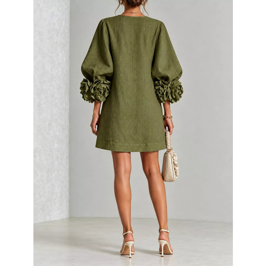 Full Size 3D Floral Sleeve Accents Mini Dress Plus Apparel and Accessories