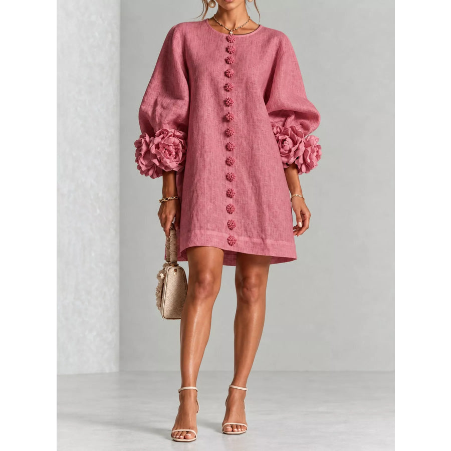 Full Size 3D Floral Sleeve Accents Mini Dress Plus Peach / XS Apparel and Accessories