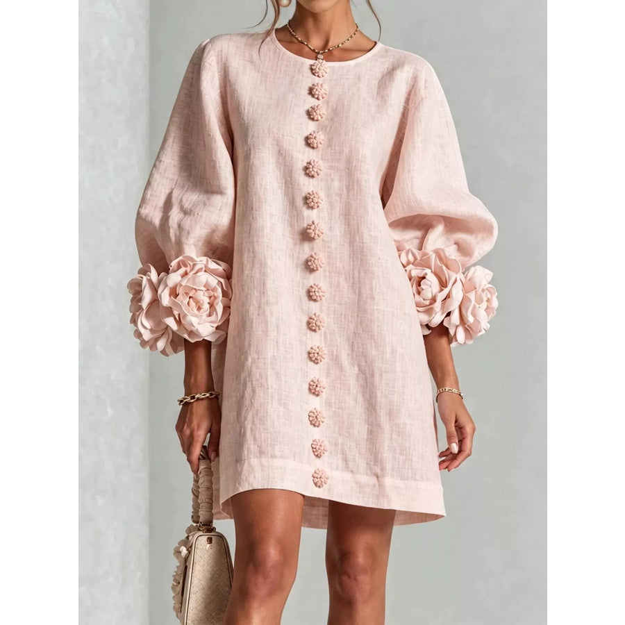 Full Size 3D Floral Sleeve Accents Mini Dress Plus Pink / XS Apparel and Accessories