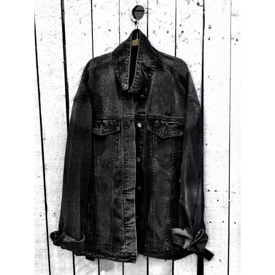 Full Size Angel Wings Graphic Back Denim Jacket Plus Apparel and Accessories
