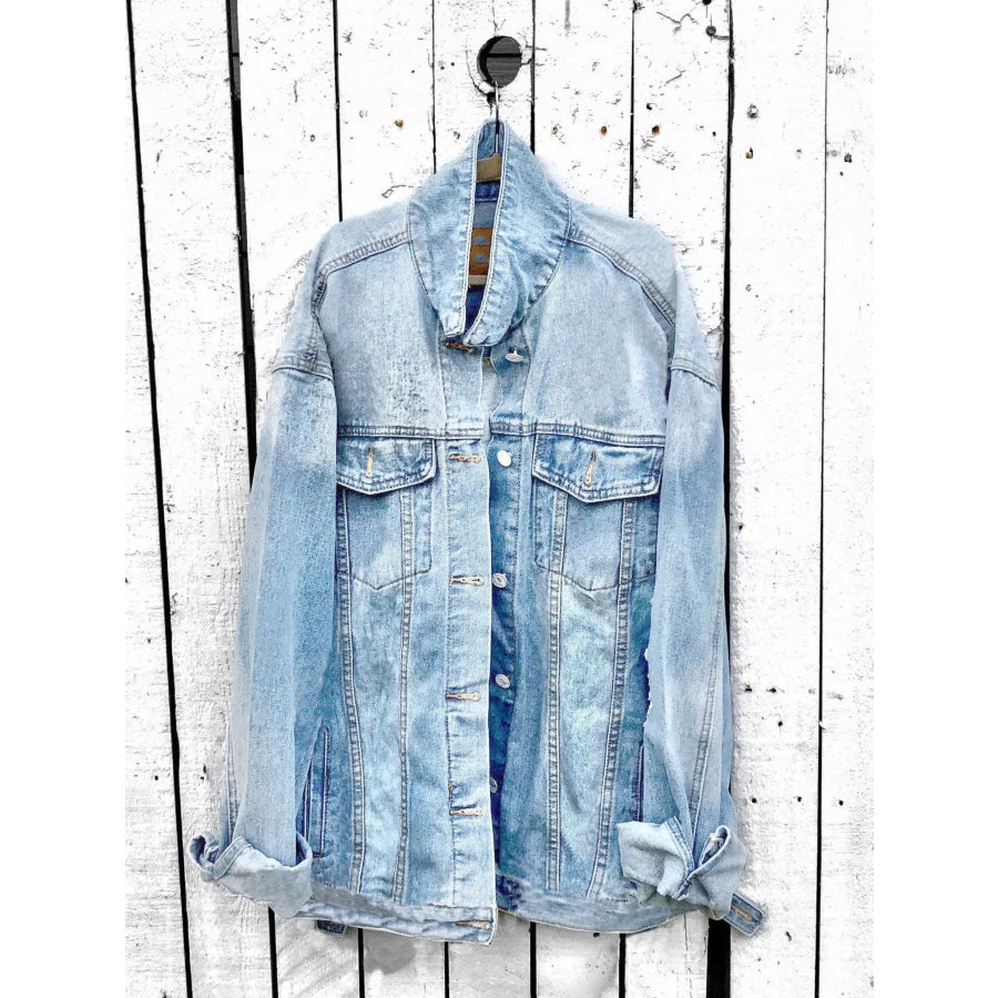 Full Size Angel Wings Graphic Back Denim Jacket Plus Apparel and Accessories