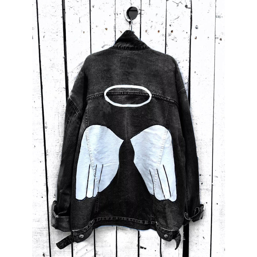 Full Size Angel Wings Graphic Back Denim Jacket Plus Apparel and Accessories