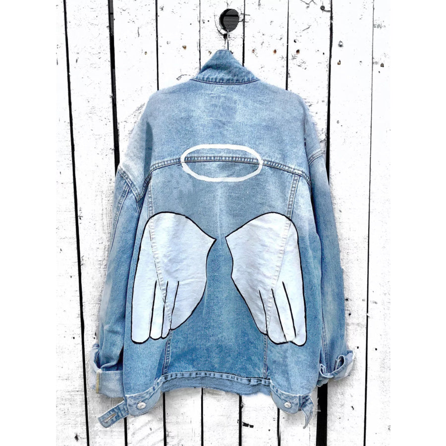 Full Size Angel Wings Graphic Back Denim Jacket Plus Apparel and Accessories