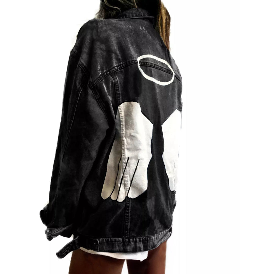 Full Size Angel Wings Graphic Back Denim Jacket Plus Apparel and Accessories