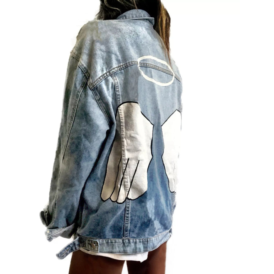 Full Size Angel Wings Graphic Back Denim Jacket Plus Apparel and Accessories
