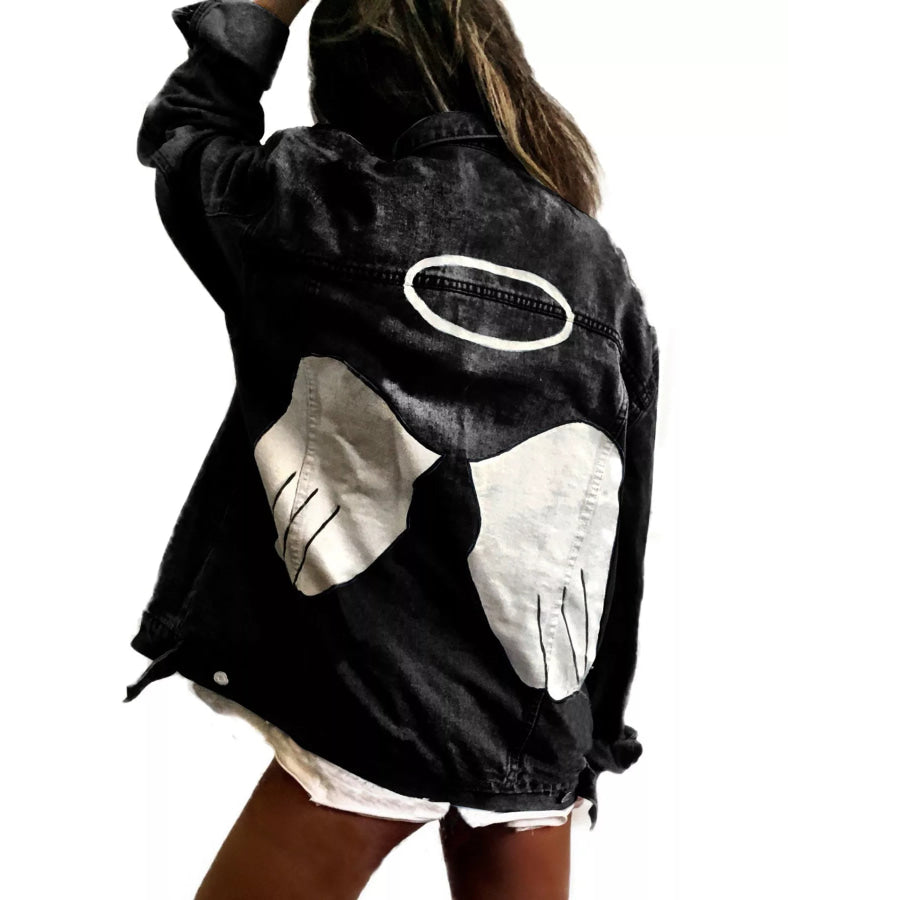 Full Size Angel Wings Graphic Back Denim Jacket Plus Black / S Apparel and Accessories