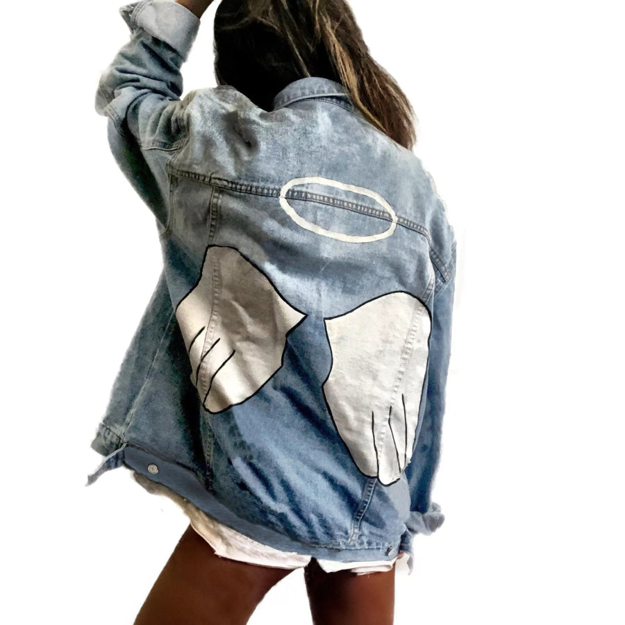 Full Size Angel Wings Graphic Back Denim Jacket Plus Light Blue / S Apparel and Accessories