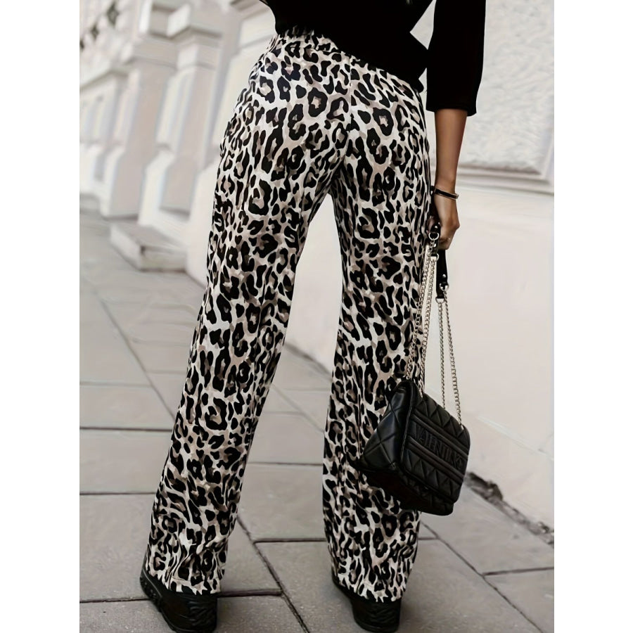 Full Size Animal Print Elastic Waist Pants Leopard / S Apparel and Accessories