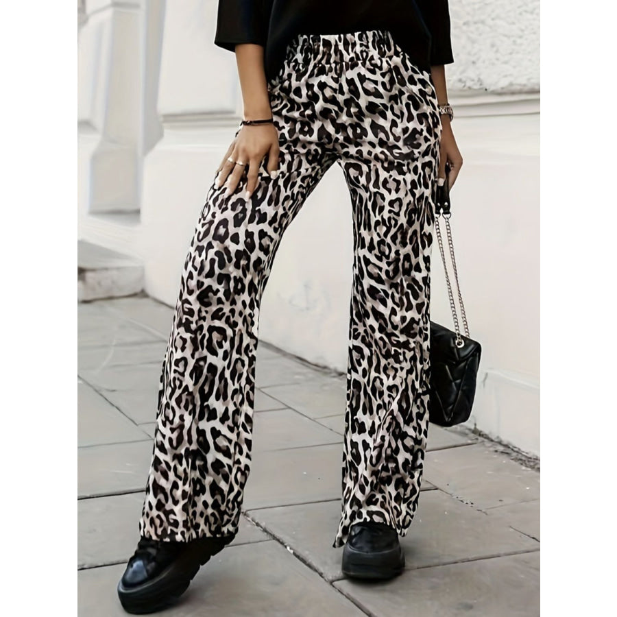 Full Size Animal Print Elastic Waist Pants Leopard / S Apparel and Accessories