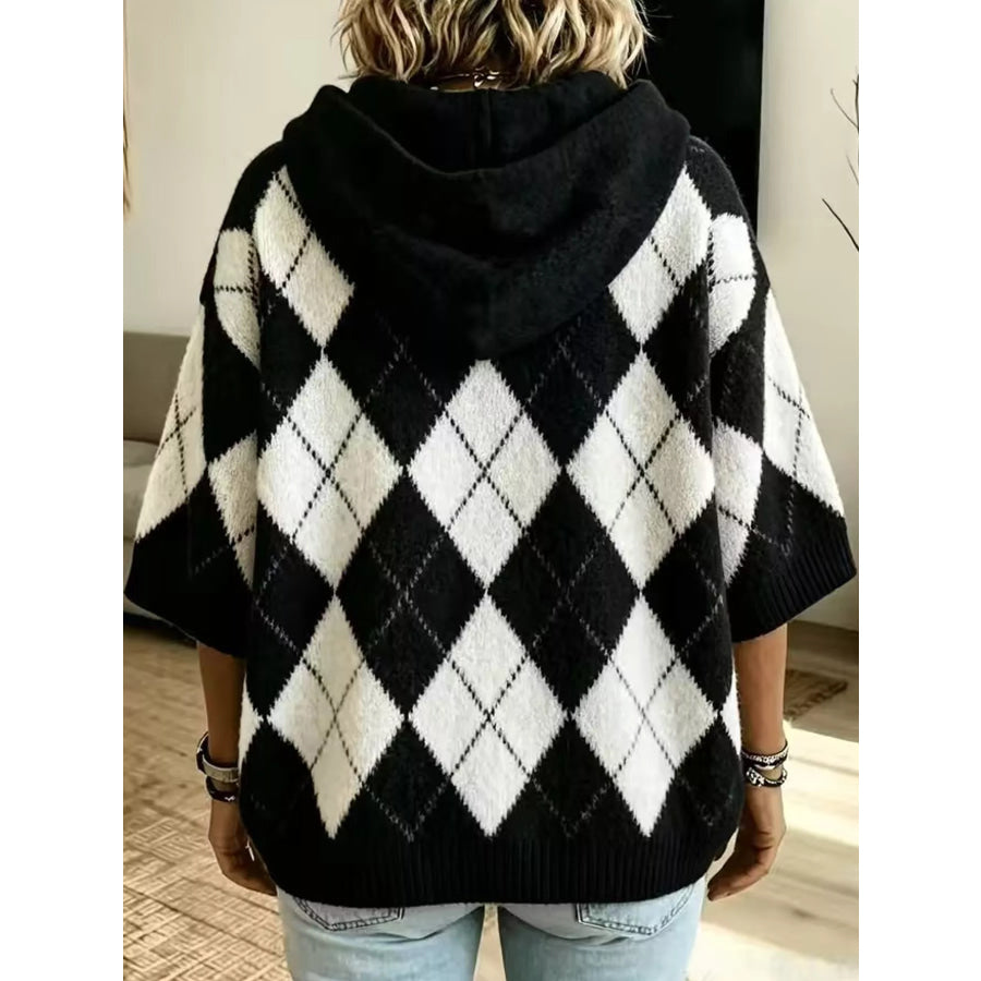 Full Size Argyle Pattern Hooded Sweater Plus Apparel and Accessories