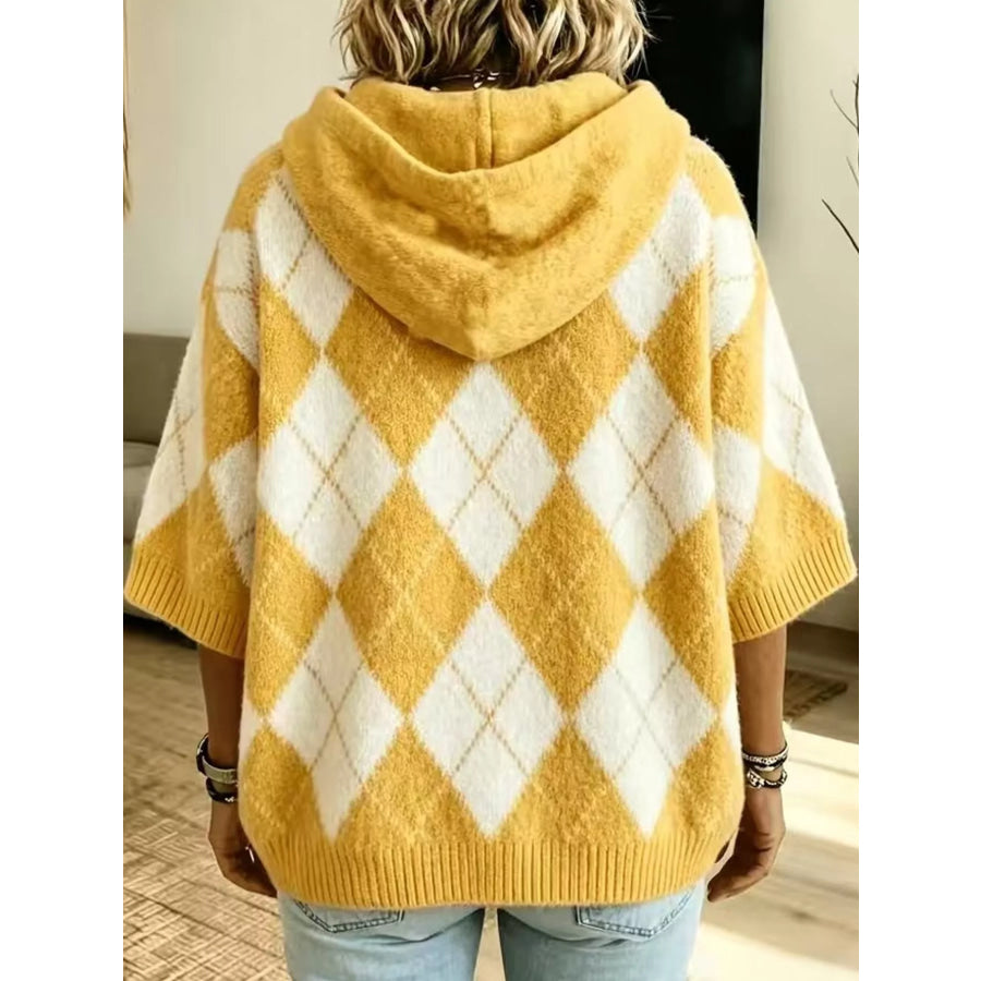 Full Size Argyle Pattern Hooded Sweater Plus Apparel and Accessories