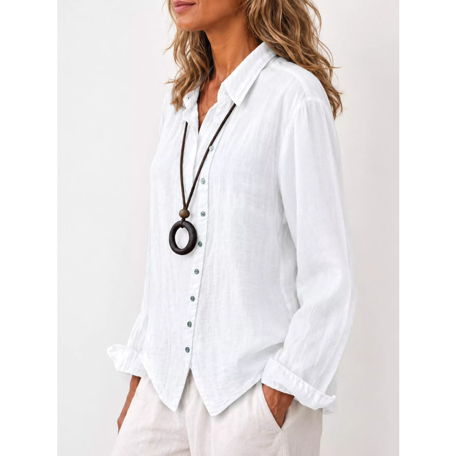 Full Size Asymmetric Button-Down Long Sleeve Shirt Plus Apparel and Accessories