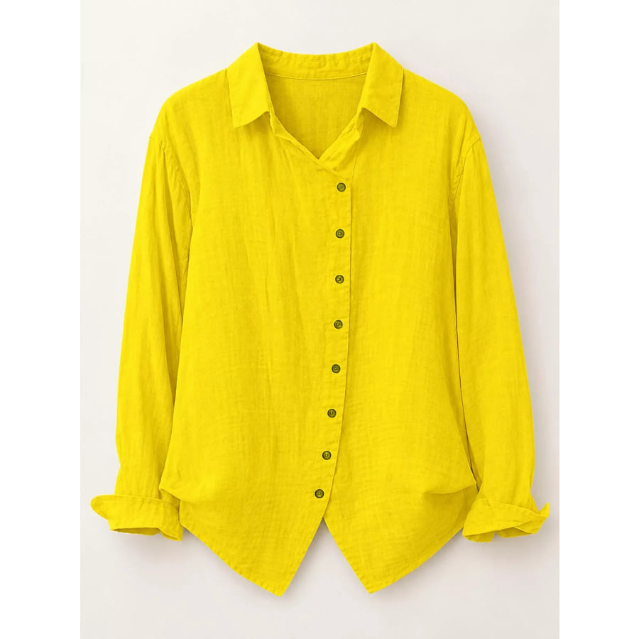 Full Size Asymmetric Button-Down Long Sleeve Shirt Plus Apparel and Accessories