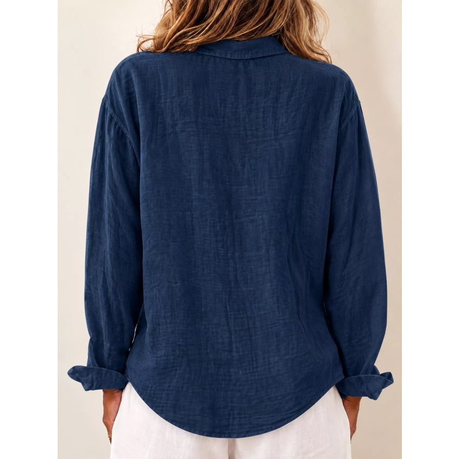 Full Size Asymmetric Button-Down Long Sleeve Shirt Plus Apparel and Accessories