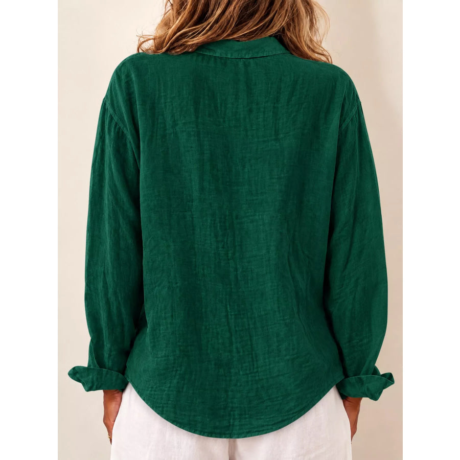 Full Size Asymmetric Button-Down Long Sleeve Shirt Plus Apparel and Accessories