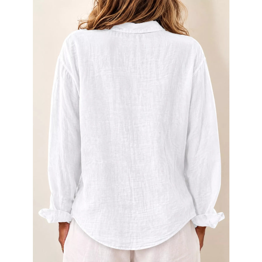 Full Size Asymmetric Button-Down Long Sleeve Shirt Plus Apparel and Accessories