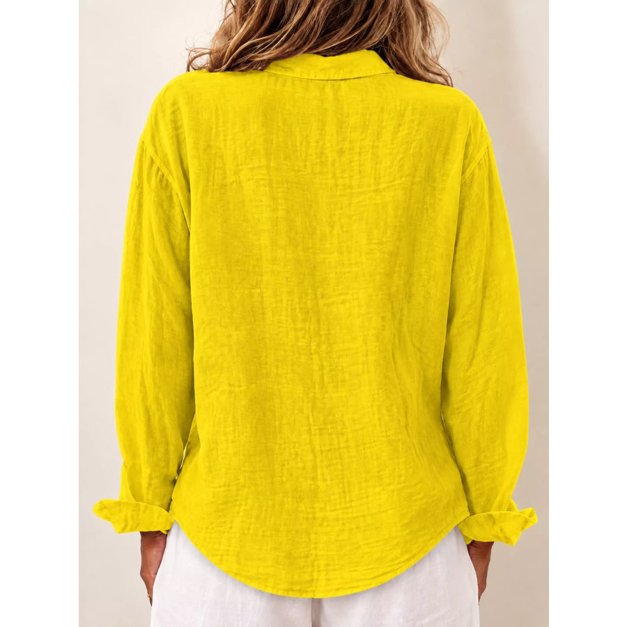 Full Size Asymmetric Button-Down Long Sleeve Shirt Plus Apparel and Accessories