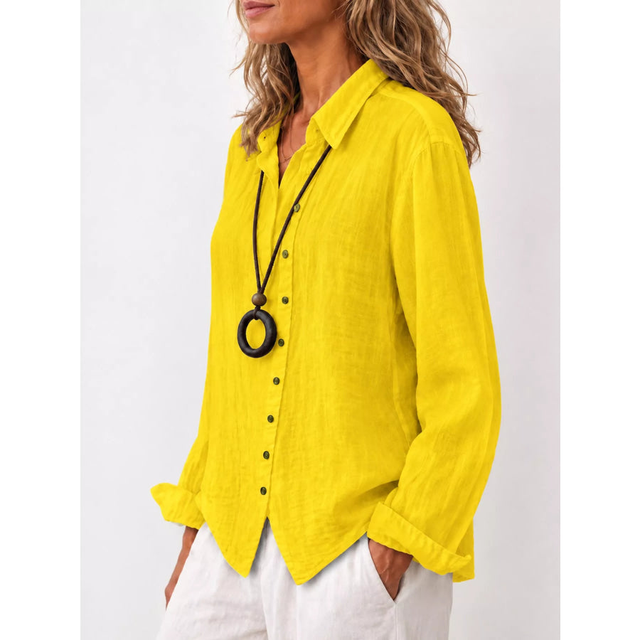 Full Size Asymmetric Button-Down Long Sleeve Shirt Plus Apparel and Accessories