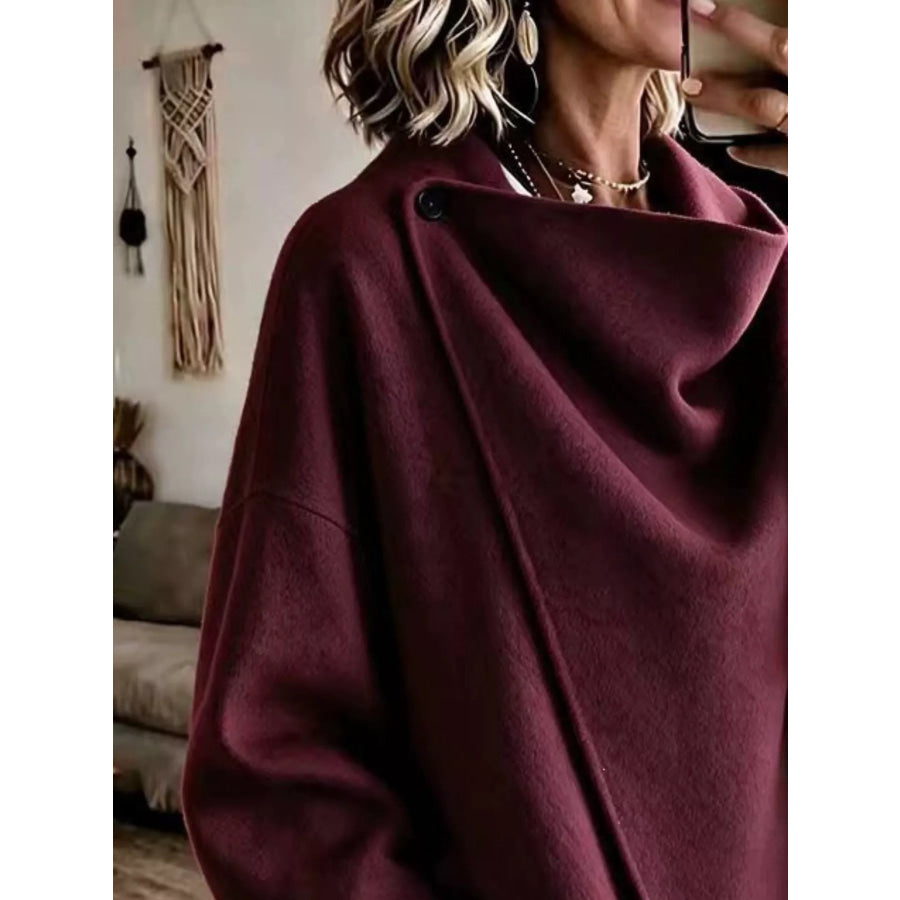 Full Size Asymmetric Cowl Neck Cape Plus Apparel and Accessories