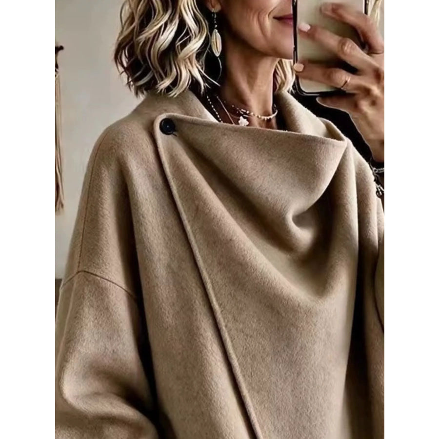 Full Size Asymmetric Cowl Neck Cape Plus Apparel and Accessories