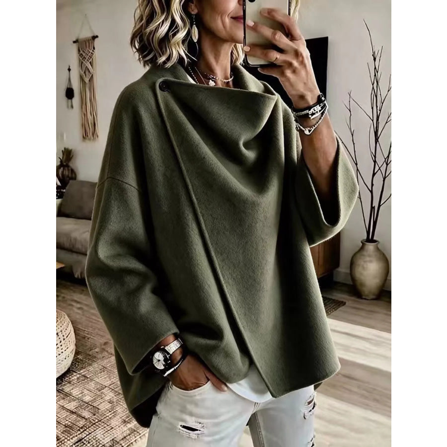 Full Size Asymmetric Cowl Neck Cape Plus Green / S Apparel and Accessories
