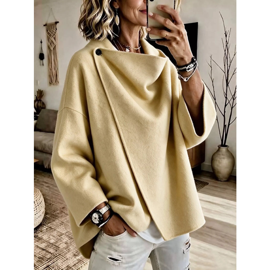 Full Size Asymmetric Cowl Neck Cape Plus Light Yellow / S Apparel and Accessories