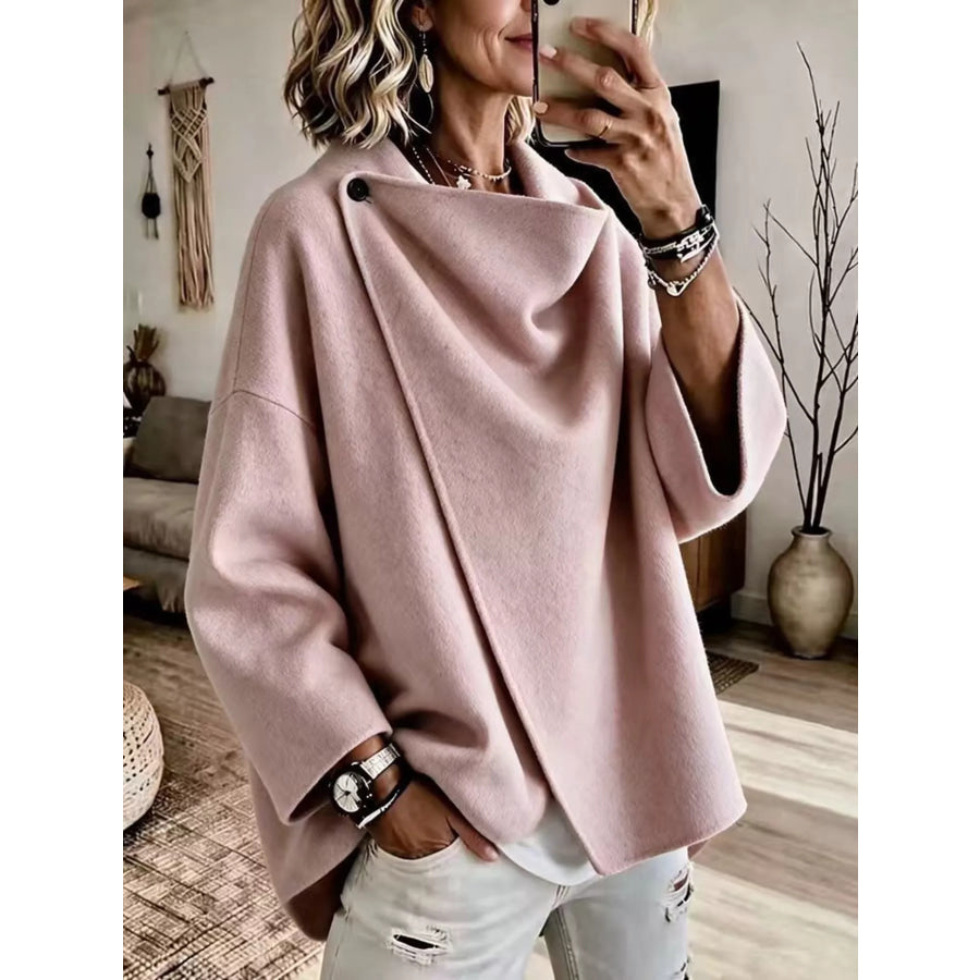 Full Size Asymmetric Cowl Neck Cape Plus Pink / S Apparel and Accessories