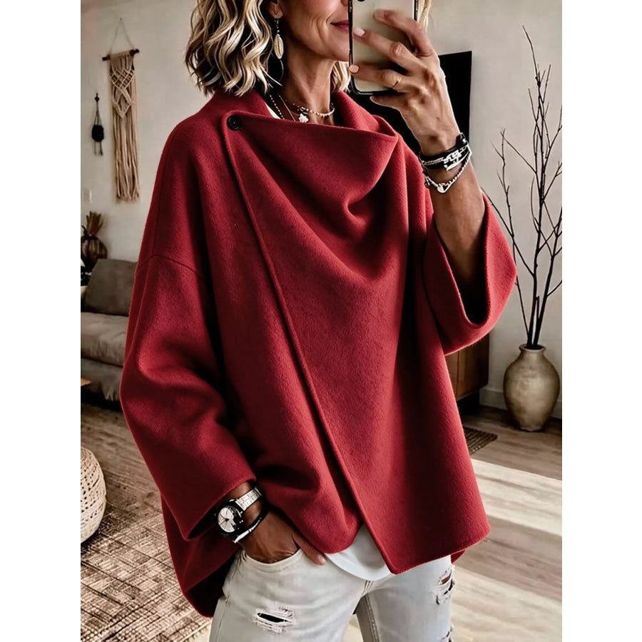 Full Size Asymmetric Cowl Neck Cape Plus Red / S Apparel and Accessories