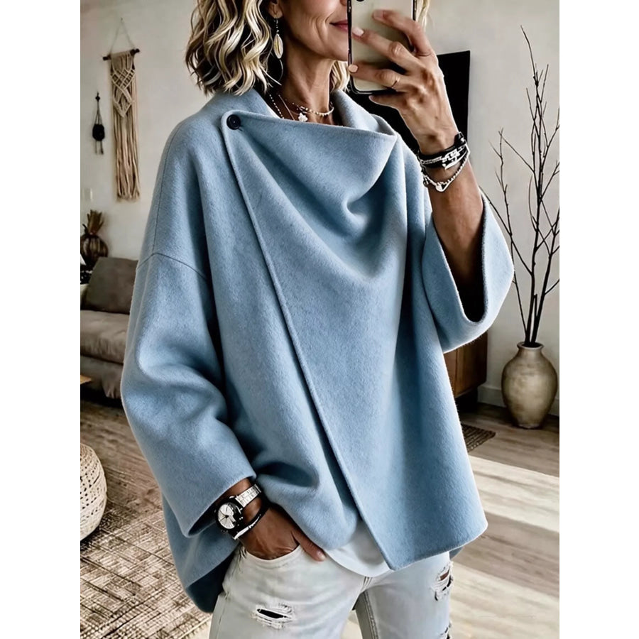 Full Size Asymmetric Cowl Neck Cape Plus Sky Blue / S Apparel and Accessories