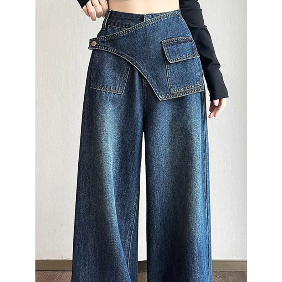 Full Size Asymmetric Waist Wide-Leg Jeans Plus Apparel and Accessories