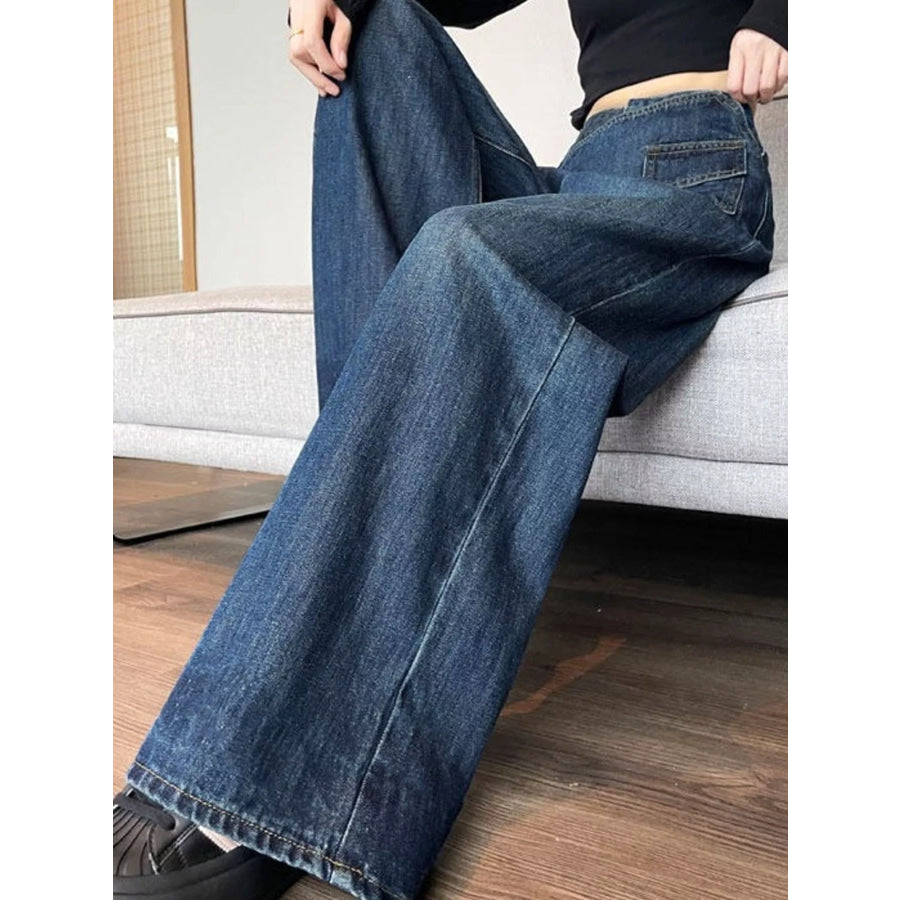 Full Size Asymmetric Waist Wide-Leg Jeans Plus Blue / S Apparel and Accessories