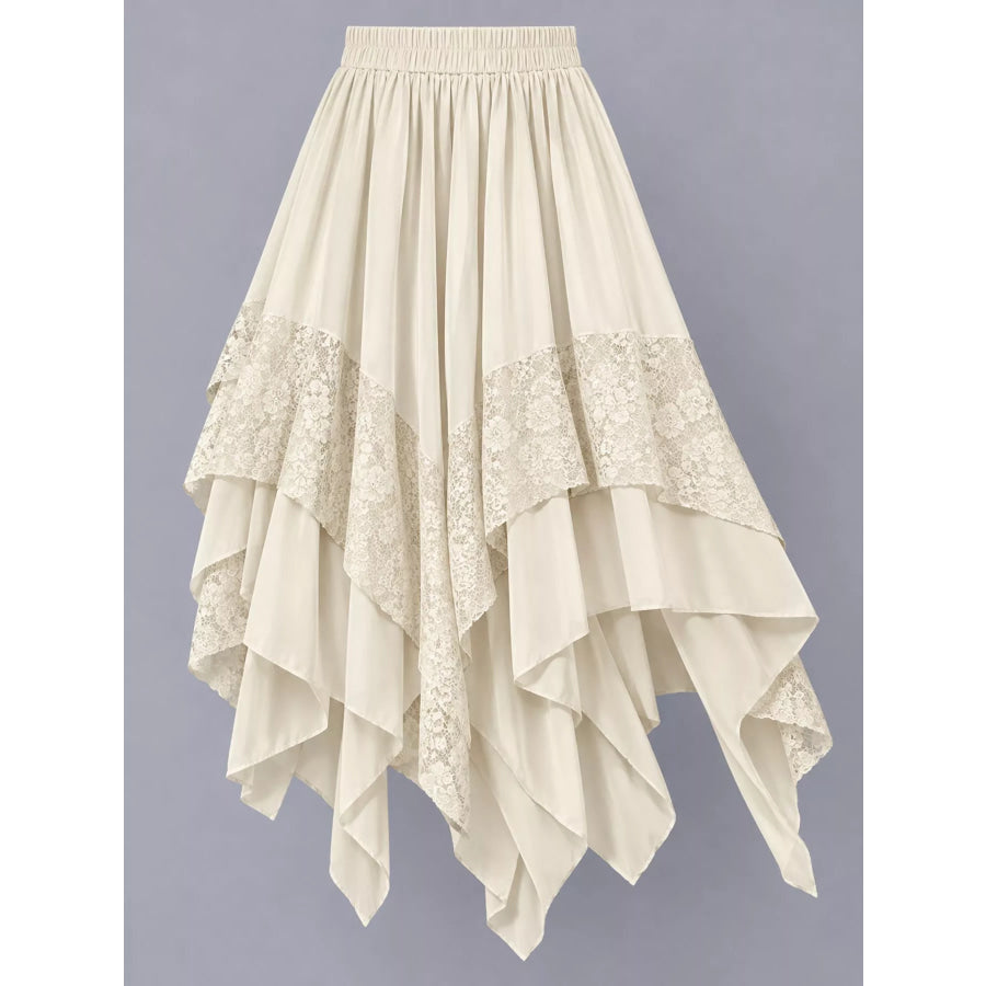Full Size Asymmetrical Hem Lace Detail Skirt Plus Apparel and Accessories