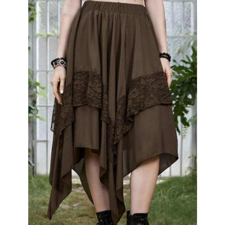 Full Size Asymmetrical Hem Lace Detail Skirt Plus Apparel and Accessories