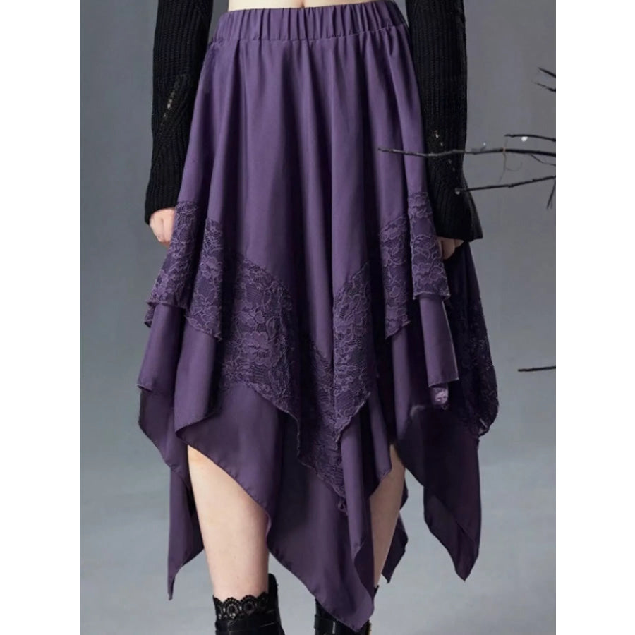 Full Size Asymmetrical Hem Lace Detail Skirt Plus Apparel and Accessories