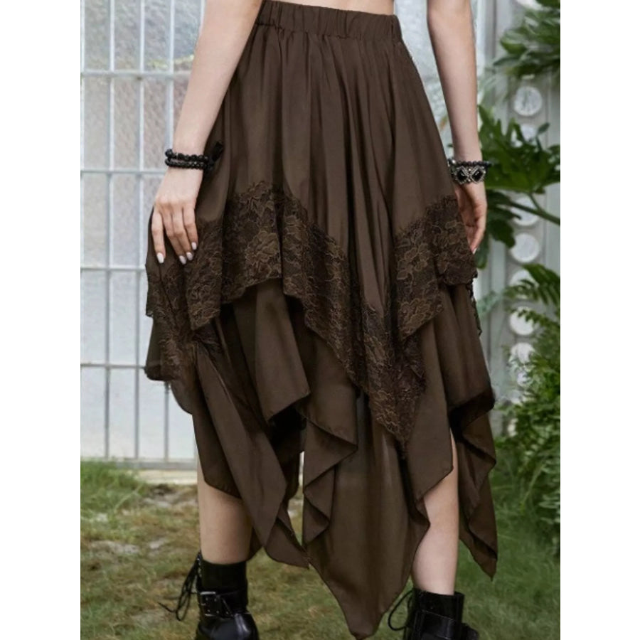 Full Size Asymmetrical Hem Lace Detail Skirt Plus Apparel and Accessories