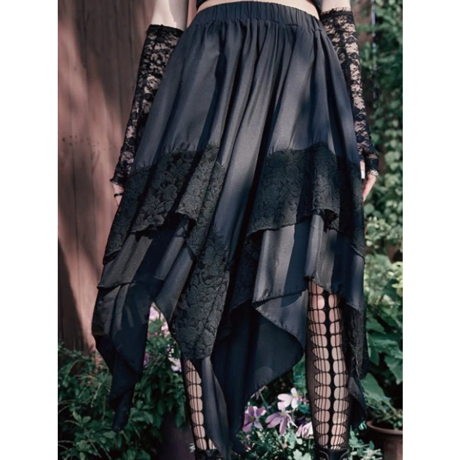 Full Size Asymmetrical Hem Lace Detail Skirt Plus Apparel and Accessories