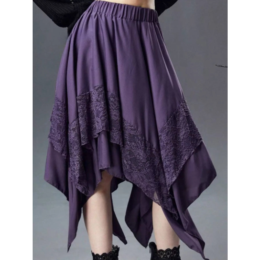 Full Size Asymmetrical Hem Lace Detail Skirt Plus Purple / XS Apparel and Accessories