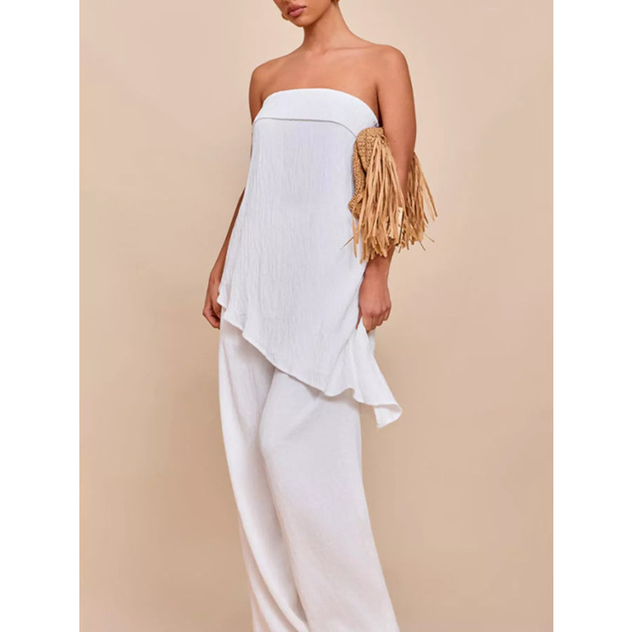 Full Size Asymmetrical Hem Tube Top and Pants Set Plus Size White / S Apparel and Accessories