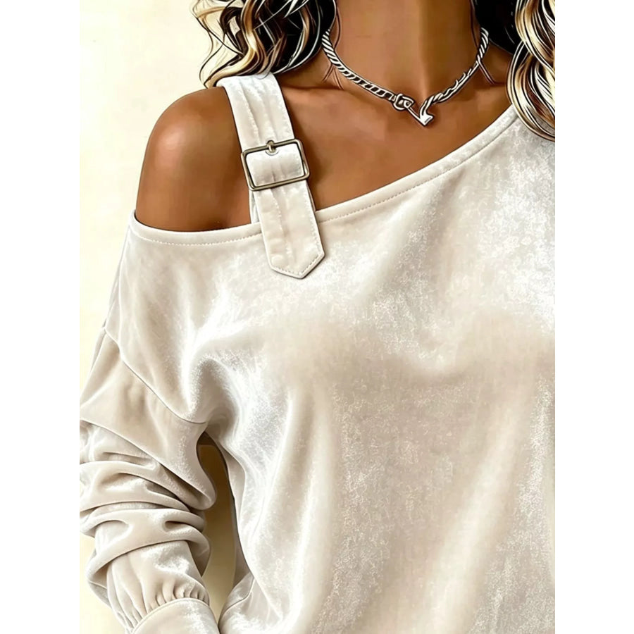 Full Size Asymmetrical Neck Long Sleeve Sweatshirt Plus Apparel and Accessories