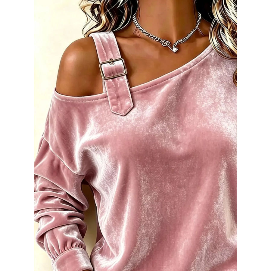 Full Size Asymmetrical Neck Long Sleeve Sweatshirt Plus Apparel and Accessories