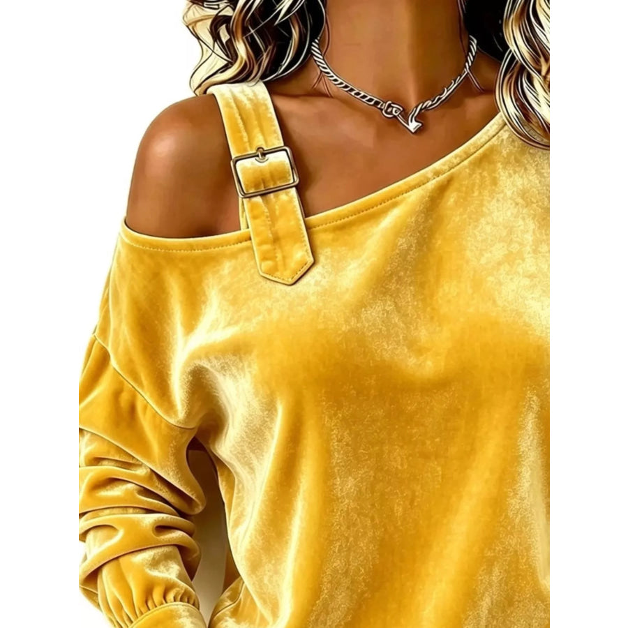 Full Size Asymmetrical Neck Long Sleeve Sweatshirt Plus Apparel and Accessories