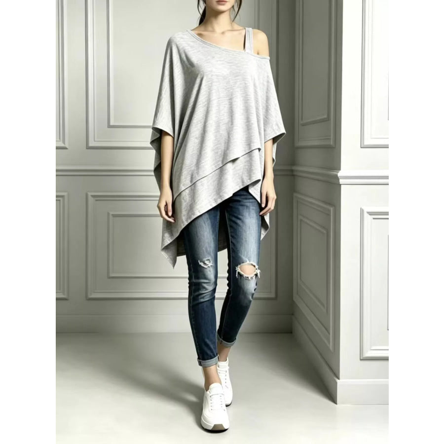 Full Size Asymmetrical Neck Short Sleeve T-Shirt Plus Light Gray / S Apparel and Accessories