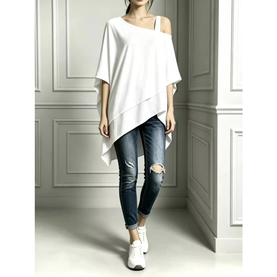Full Size Asymmetrical Neck Short Sleeve T-Shirt Plus White / S Apparel and Accessories