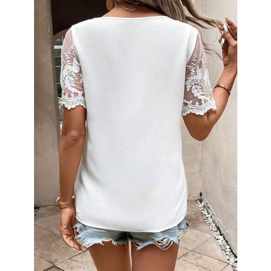 Full Size Asymmetrical Neck Short Sleeve Top Apparel and Accessories