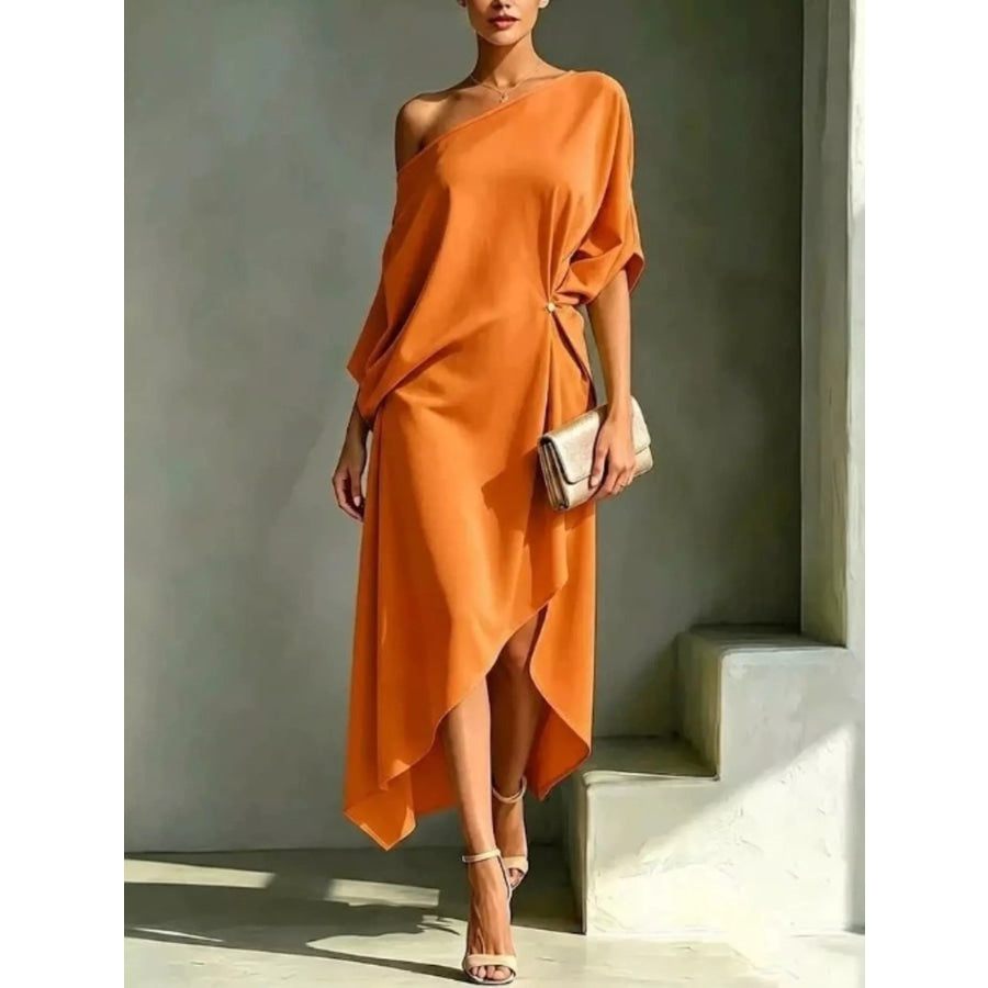 Full Size Asymmetrical One-Shoulder Drape Dress Plus Size Orange / S Apparel and Accessories